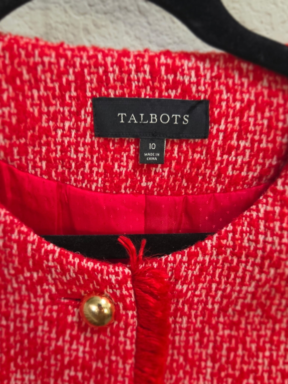 Talbots Red Tweed Collarless Jacket - Picture 3 of 7